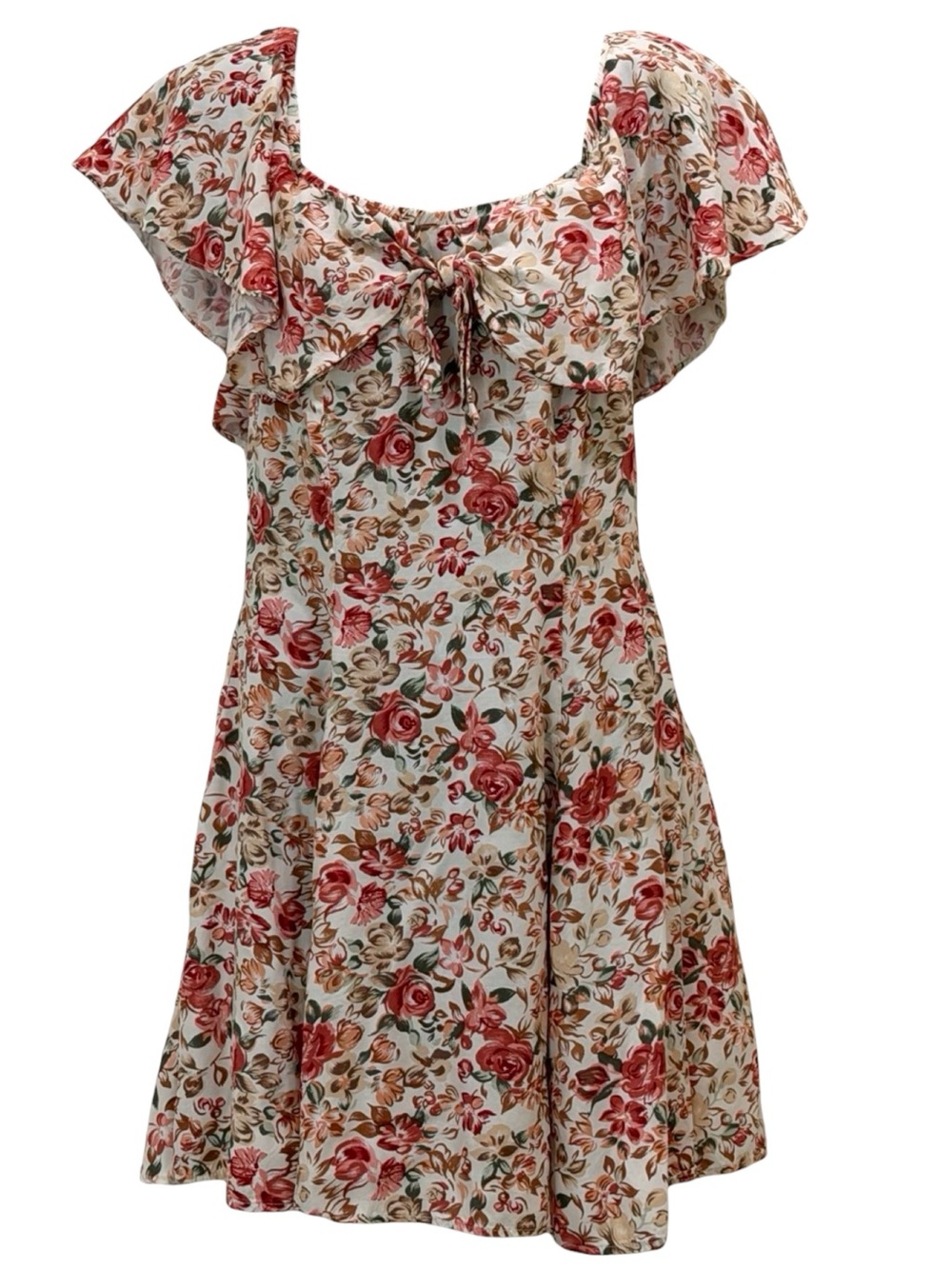 90s Rampage Romantic Rose Print Ruffle Mini Dress - Picture 1 of 7